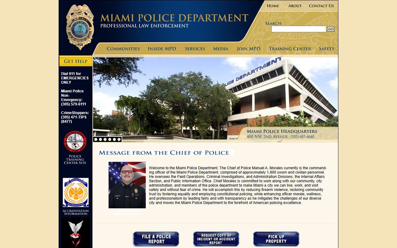 Miami Police Department website for Miami recent bookings information