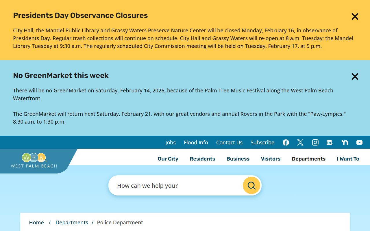 West Palm Beach Police Department website for recent bookings information