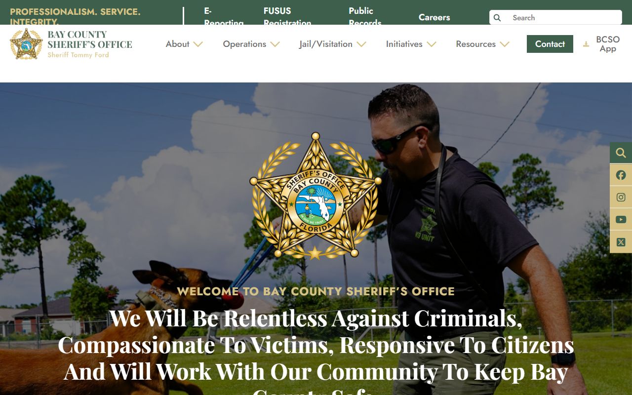 Bay County Sheriff's Office website for recent bookings search