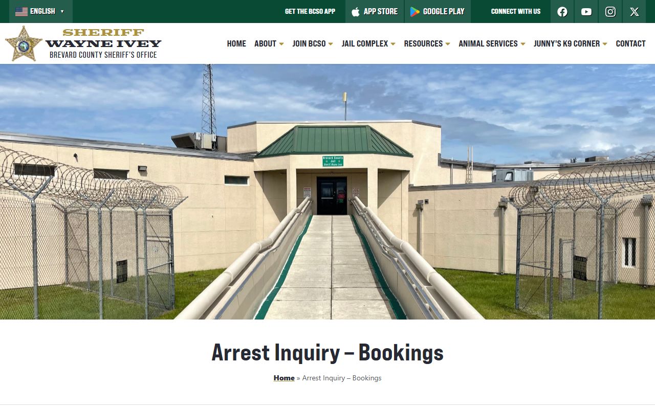 Brevard County bookings page showing recent arrests and jail records