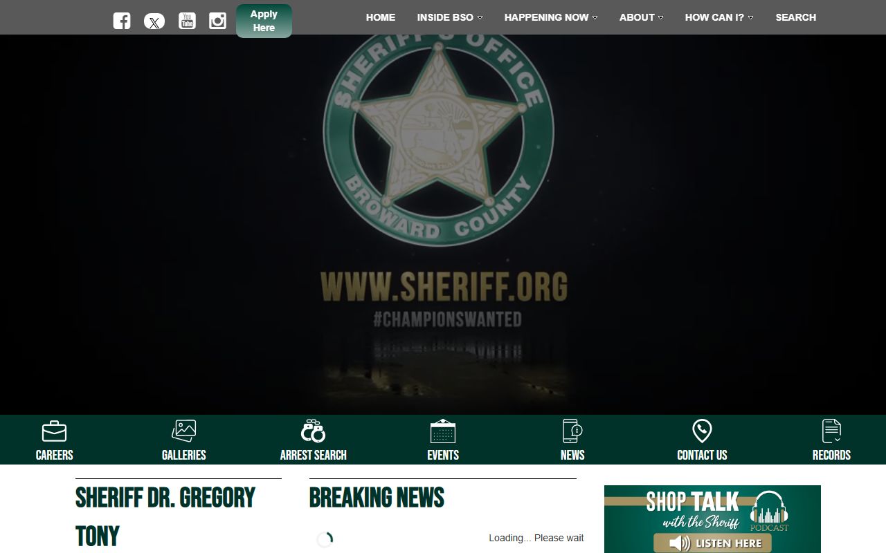 Broward Sheriff's Office website for recent bookings in Broward County