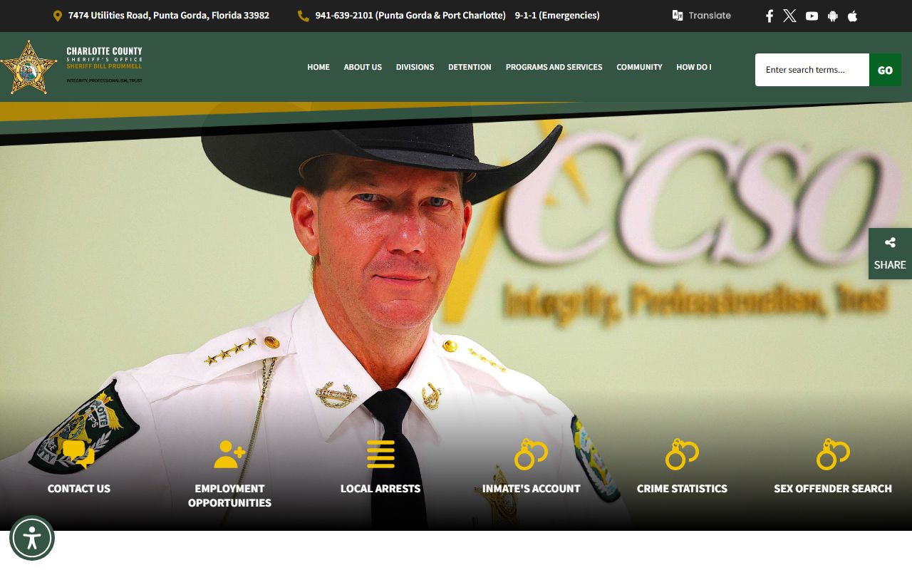 Charlotte County Sheriff's Office website for recent bookings search