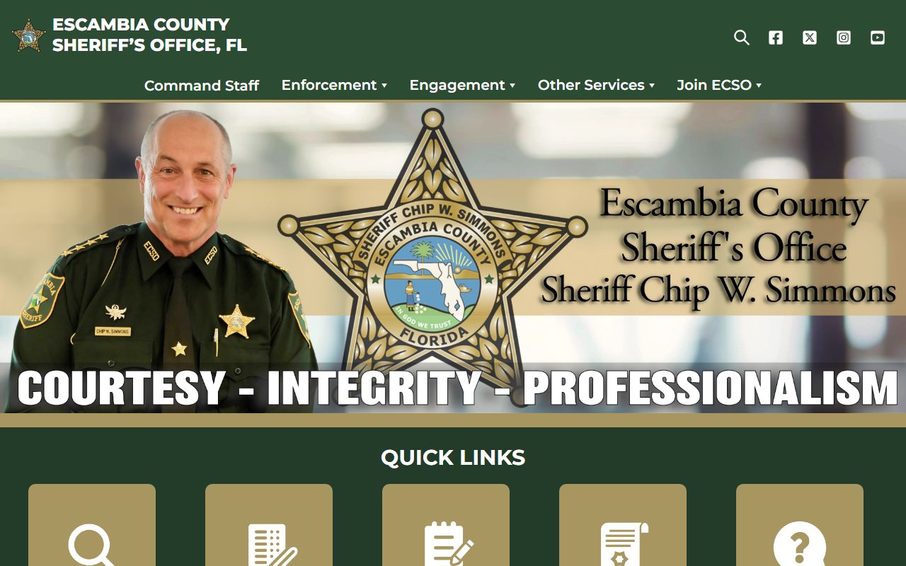 Escambia County Sheriff's Office website for recent bookings search