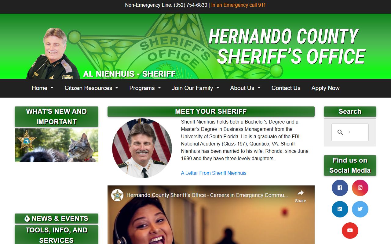 Hernando County Sheriff's Office website for recent bookings search