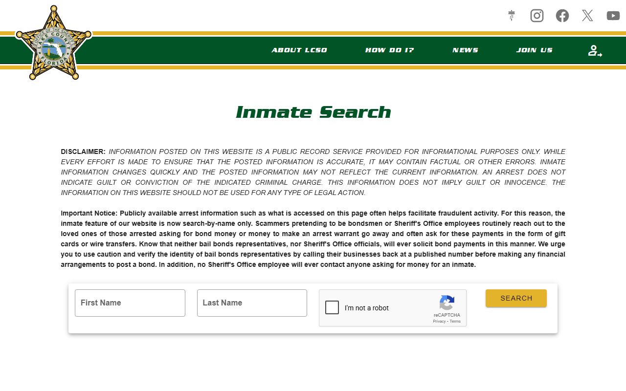Lake County inmate search tool for recent bookings
