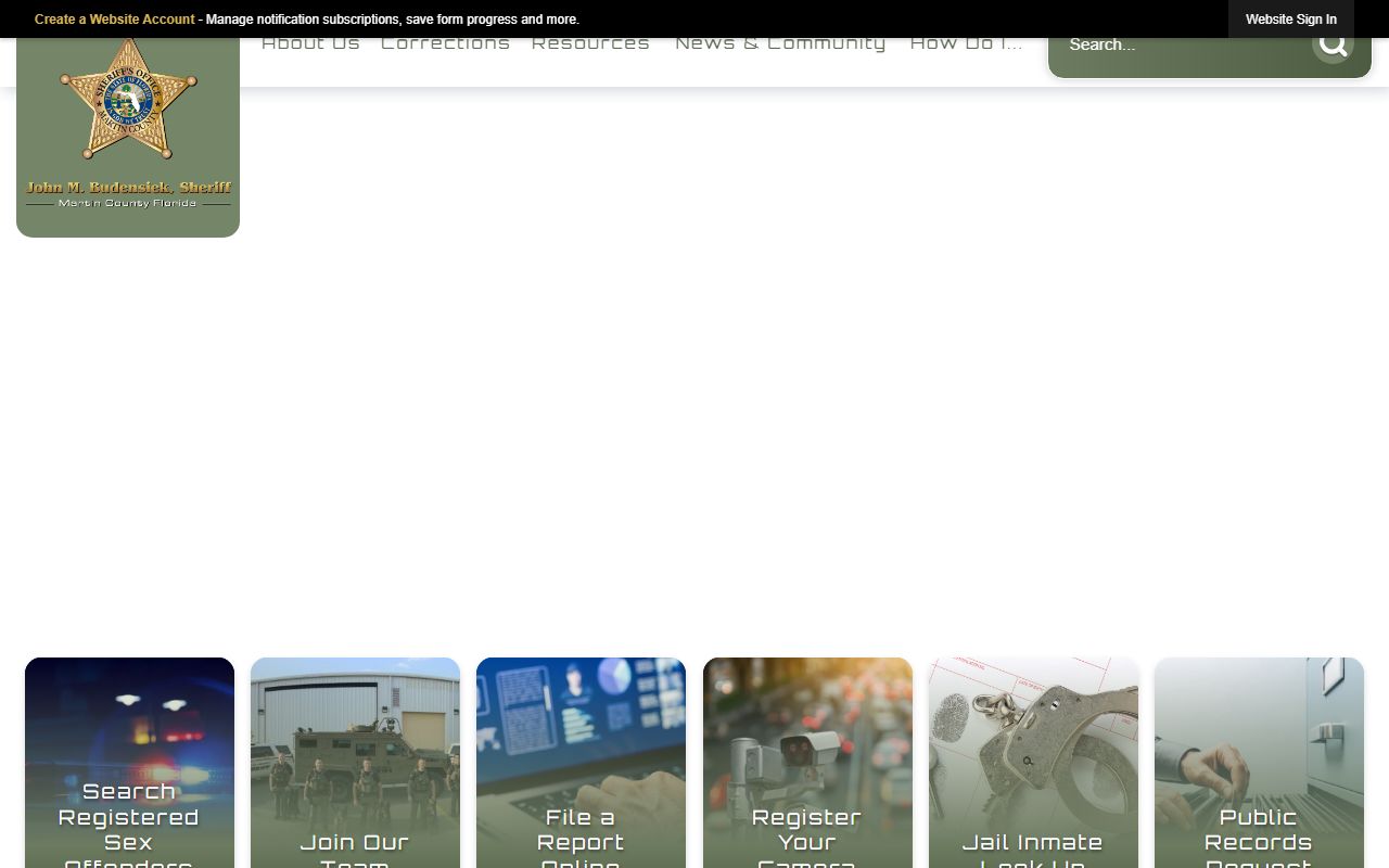 Martin County Sheriff's Office website for recent bookings and jail inmate search