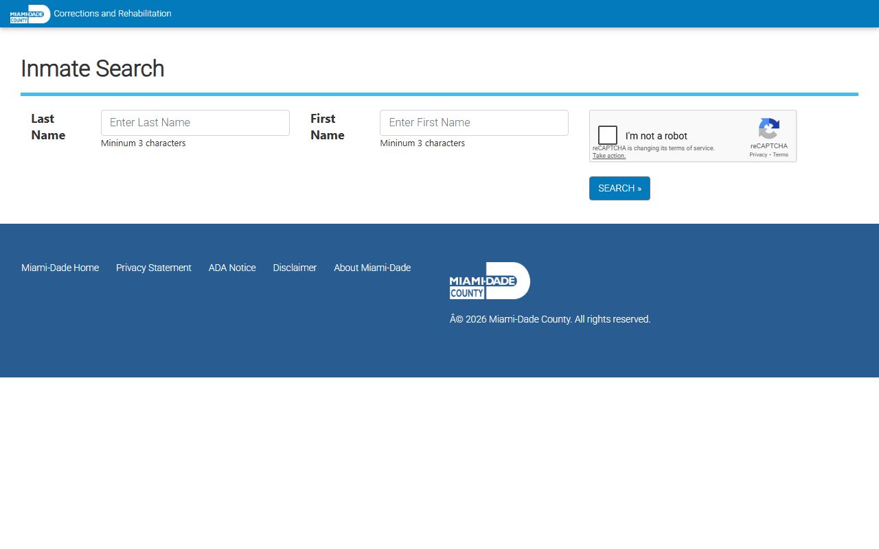 Miami-Dade County inmate search tool for looking up recent bookings