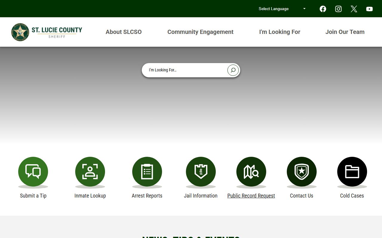 St. Lucie County Sheriff's Office website for recent bookings search