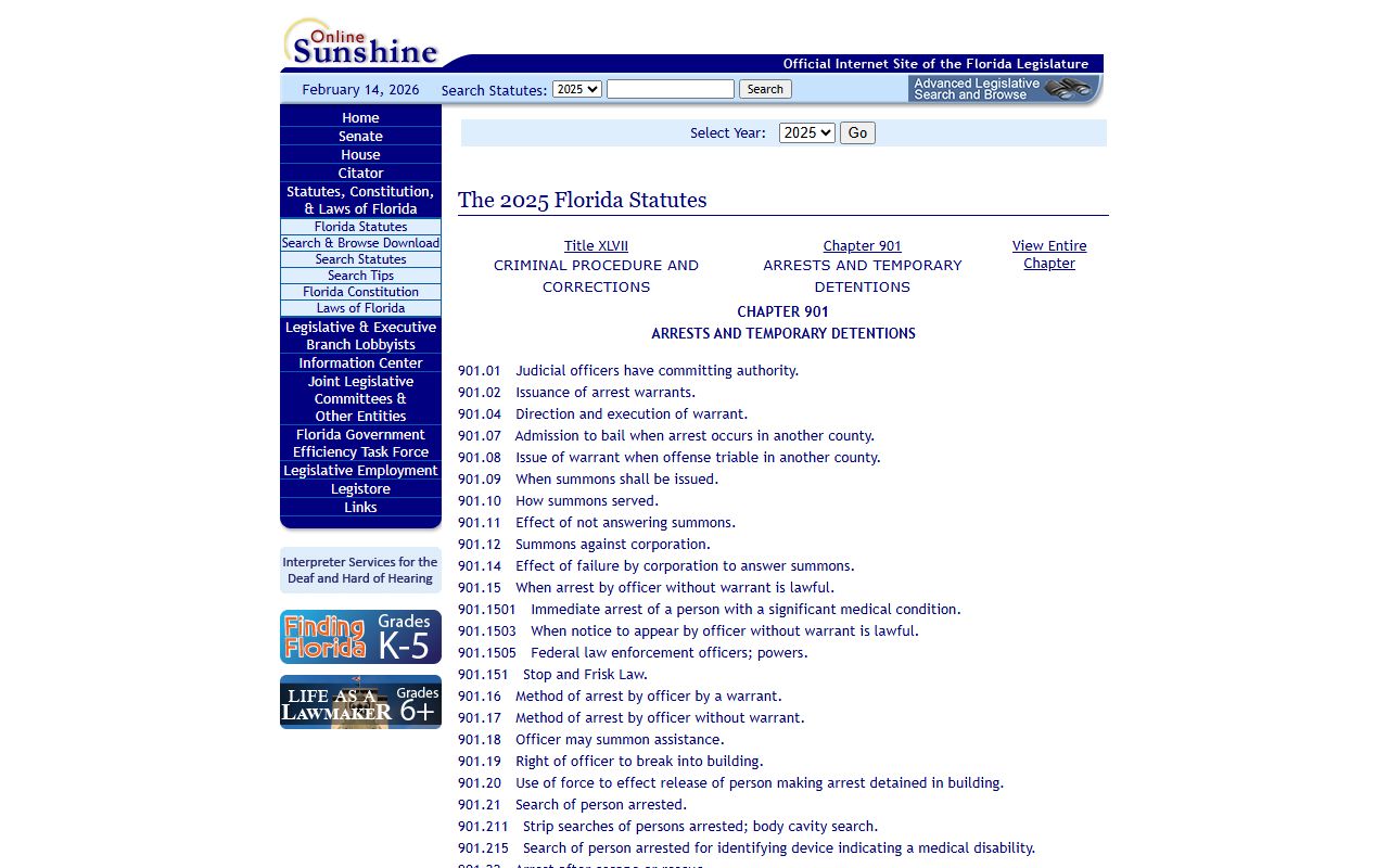 Chapter 901 Florida arrest procedures related to recent bookings