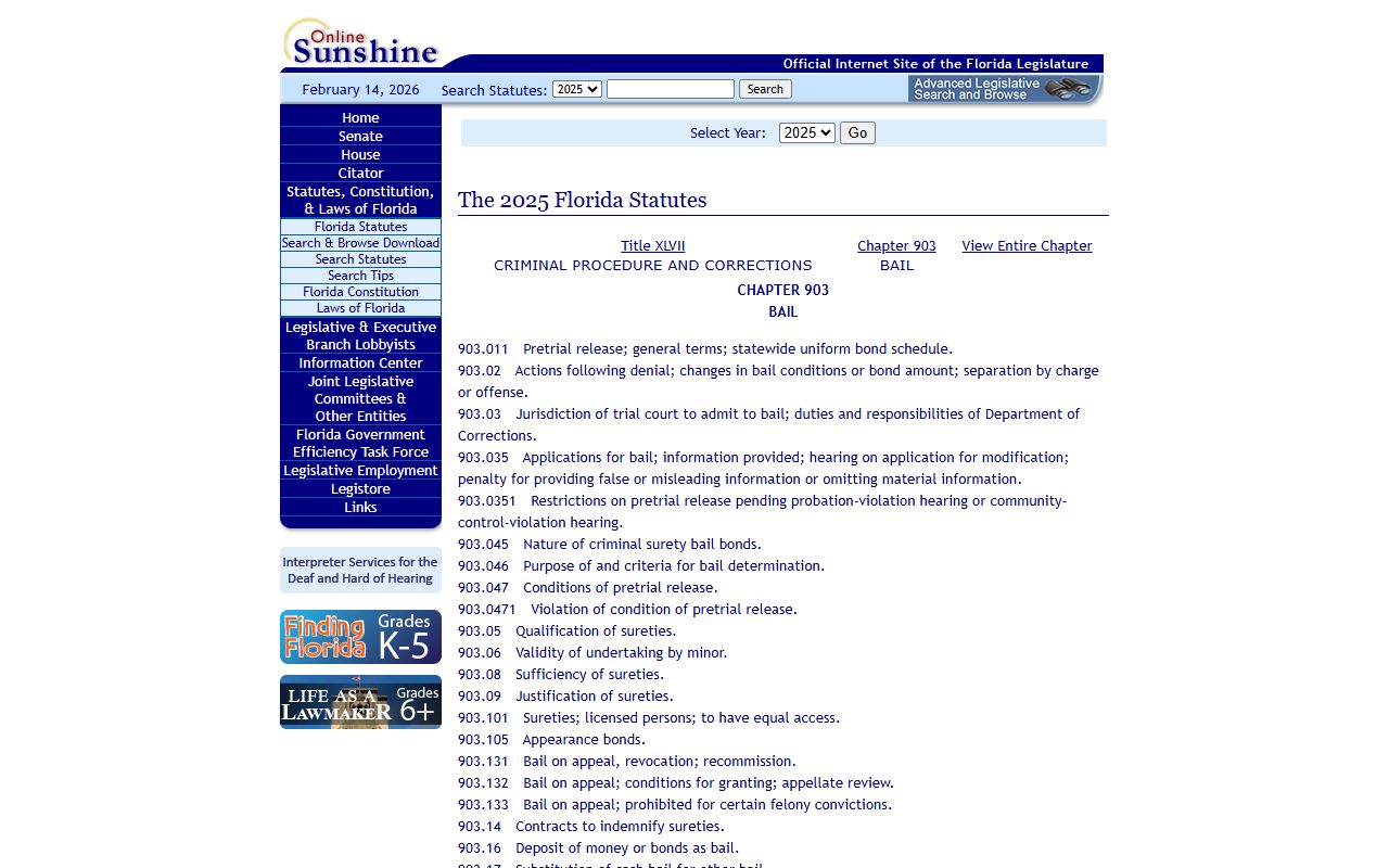 Chapter 903 bail and pretrial release laws for Florida bookings