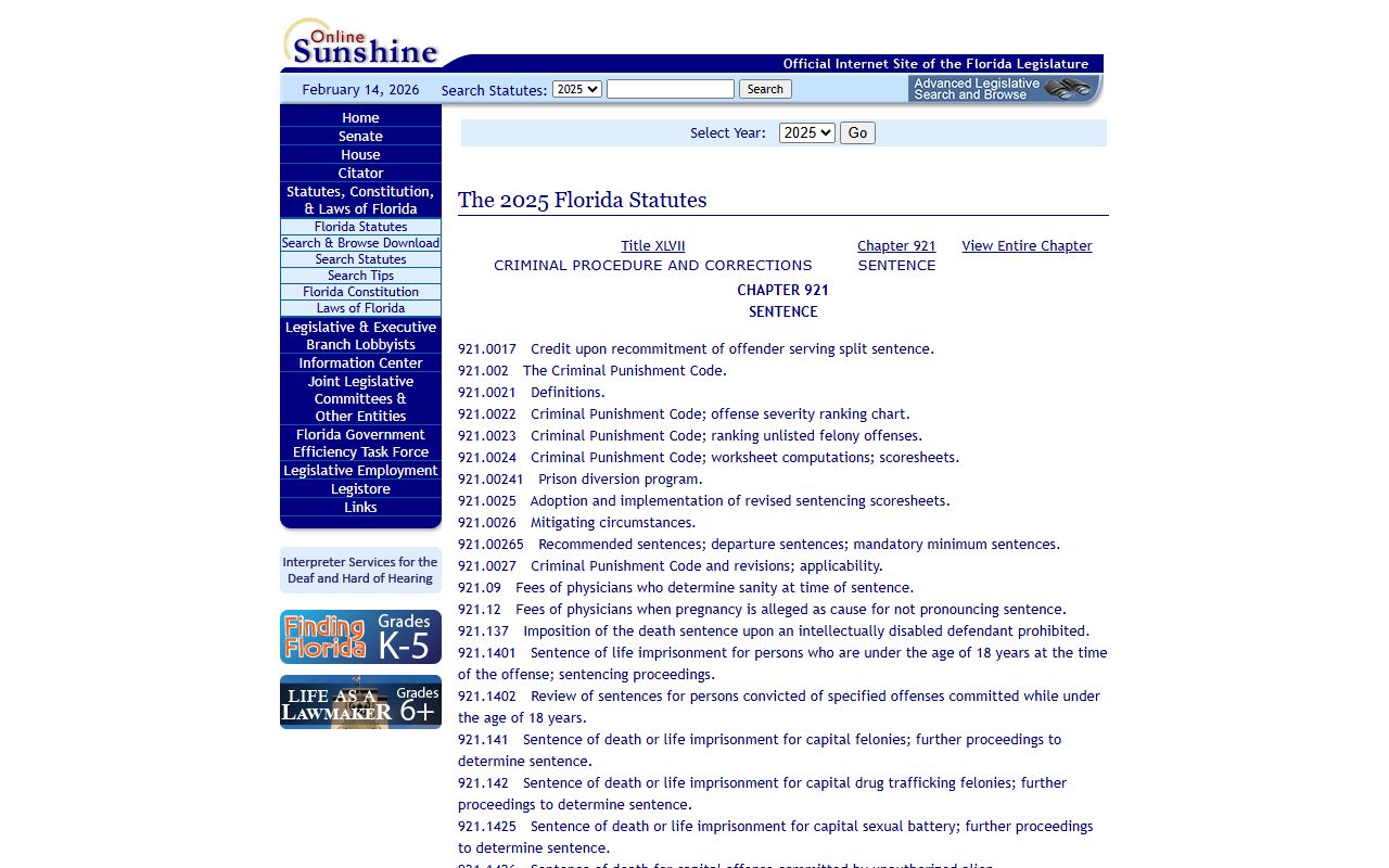 Chapter 921 Florida criminal punishment code for booking charge reference