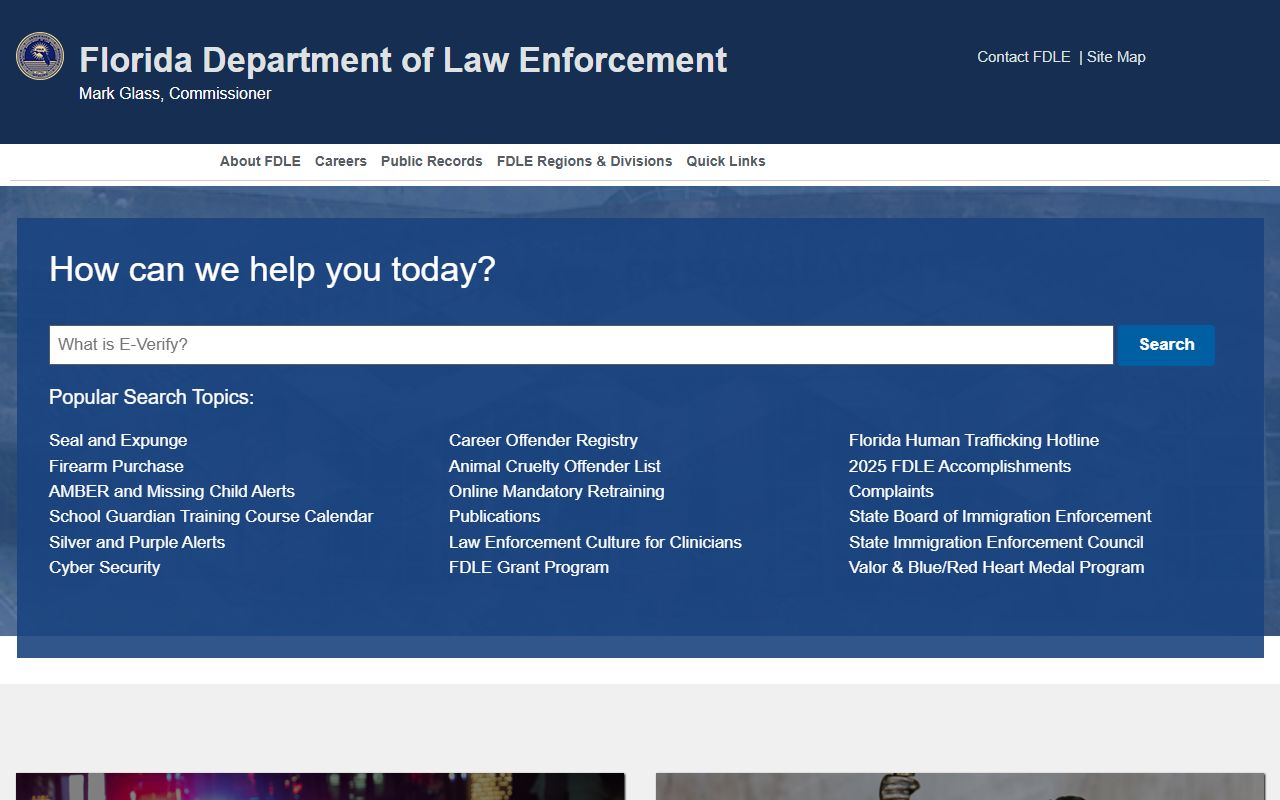 FDLE homepage for Florida recent bookings search